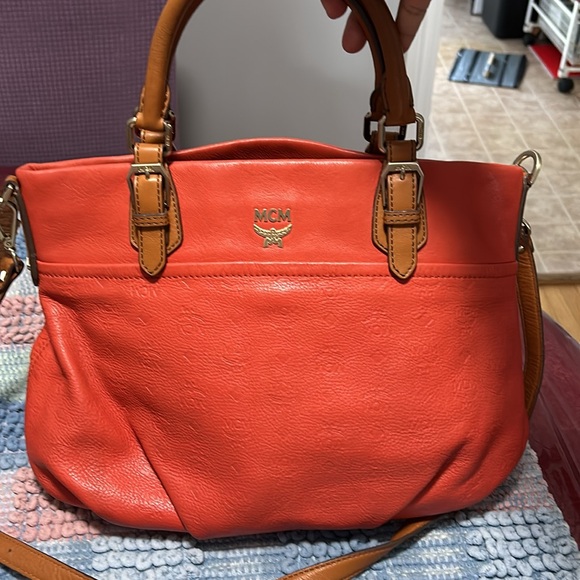 Authentic  Soft Leather MCM  Orange 2 way bag - Picture 3 of 16